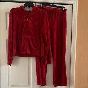 BCBGMaxAzria Cherry Red Velour Jacket And Pants Set